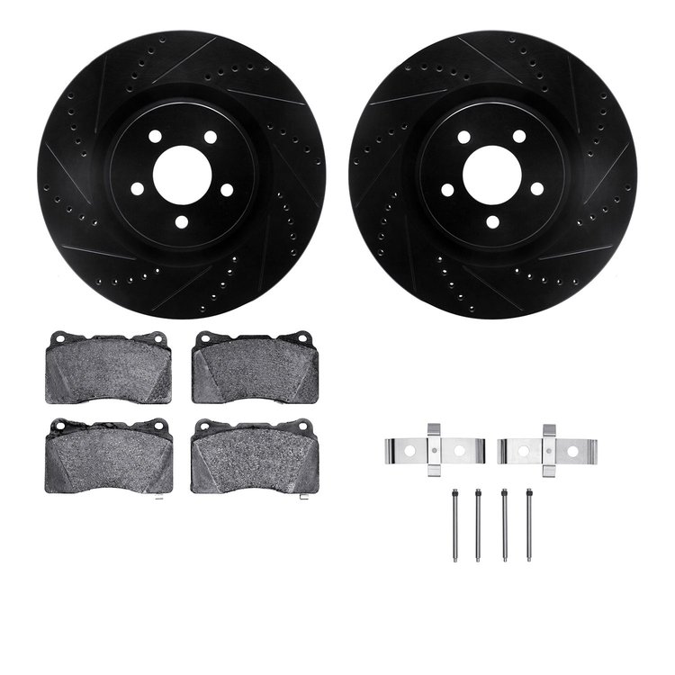 8512-54048 Drilled/Slotted Brake Rotors w/5000 Advanced Brake Pads Kit & Hardware [Black], 2007-2011 Ford/Lincoln/Mercury/Mazda,