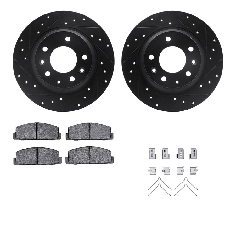 8512-54064 Drilled/Slotted Brake Rotors w/5000 Advanced Brake Pads Kit & Hardware [Black], 2003-2005 Ford/Lincoln/Mercury/Mazda,