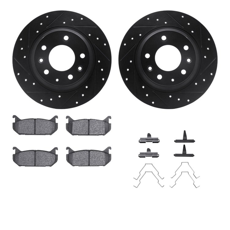 8512-54065 Drilled/Slotted Brake Rotors w/5000 Advanced Brake Pads Kit & Hardware [Black], 1998-2002 Ford/Lincoln/Mercury/Mazda,