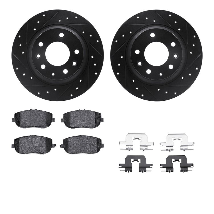 8512-54067 Drilled/Slotted Brake Rotors w/5000 Advanced Brake Pads Kit & Hardware [Black], 2006-2015 Ford/Lincoln/Mercury/Mazda,