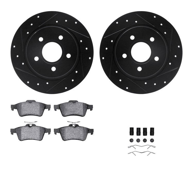 8512-54070 Drilled/Slotted Brake Rotors w/5000 Advanced Brake Pads Kit & Hardware [Black], 2012-2018 Ford/Lincoln/Mercury/Mazda,