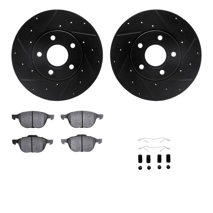 8512-54074 Drilled/Slotted Brake Rotors w/5000 Advanced Brake Pads Kit & Hardware [Black], 2012-2018 Ford/Lincoln/Mercury/Mazda,