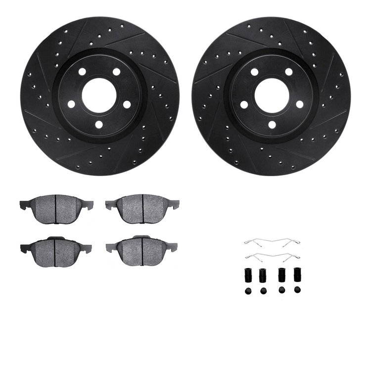 8512-54076 Drilled/Slotted Brake Rotors w/5000 Advanced Brake Pads Kit & Hardware [Black], 2013-2019 Ford/Lincoln/Mercury/Mazda,