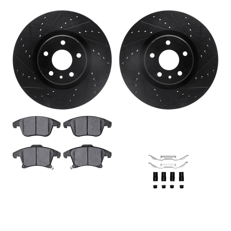 8512-54080 Drilled/Slotted Brake Rotors w/5000 Advanced Brake Pads Kit & Hardware [Black], 2013-2020 Ford/Lincoln/Mercury/Mazda,