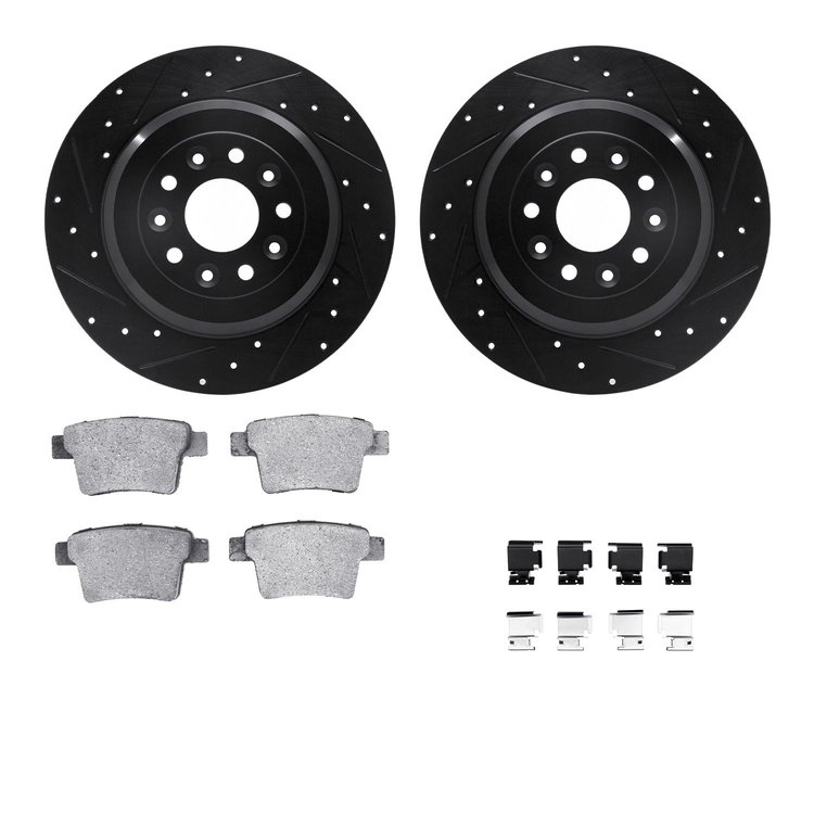 8512-54090 Drilled/Slotted Brake Rotors w/5000 Advanced Brake Pads Kit & Hardware [Black], 2005-2009 Ford/Lincoln/Mercury/Mazda,