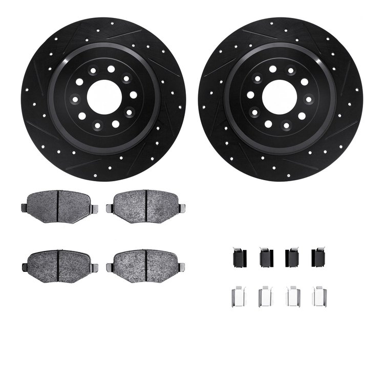 8512-54091 Drilled/Slotted Brake Rotors w/5000 Advanced Brake Pads Kit & Hardware [Black], 2009-2019 Ford/Lincoln/Mercury/Mazda,