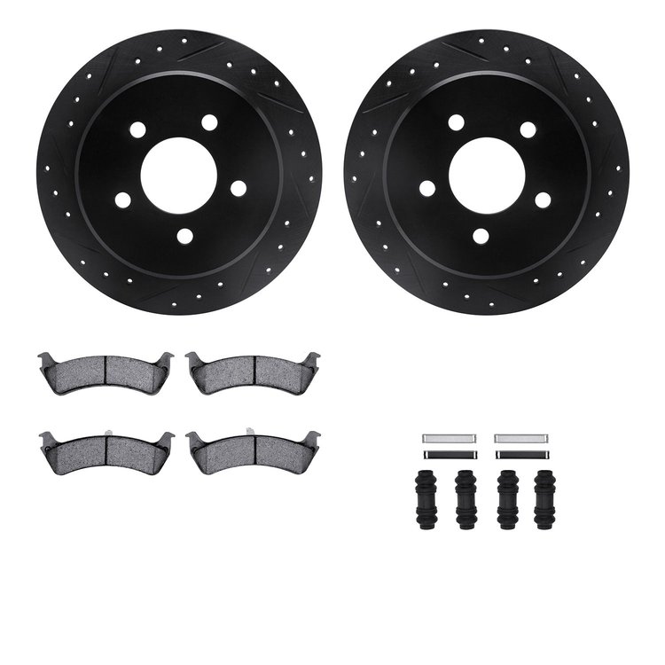 8512-54109 Drilled/Slotted Brake Rotors w/5000 Advanced Brake Pads Kit & Hardware [Black], 1995-2002 Ford/Lincoln/Mercury/Mazda,