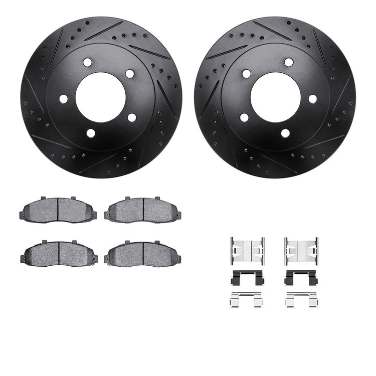 8512-54112 Drilled/Slotted Brake Rotors w/5000 Advanced Brake Pads Kit & Hardware [Black], 2000-2004 Ford/Lincoln/Mercury/Mazda,
