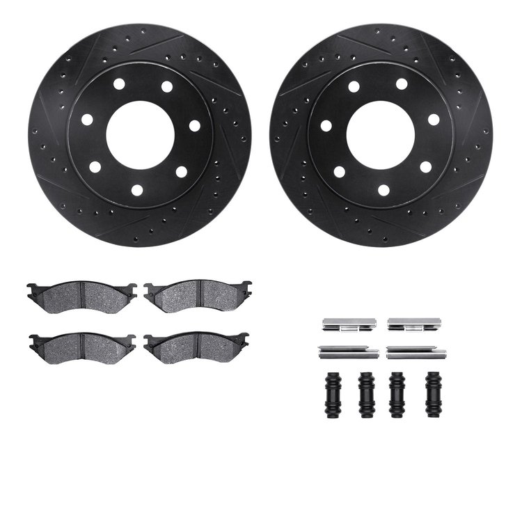 8512-54116 Drilled/Slotted Brake Rotors w/5000 Advanced Brake Pads Kit & Hardware [Black], 1997-2004 Ford/Lincoln/Mercury/Mazda,