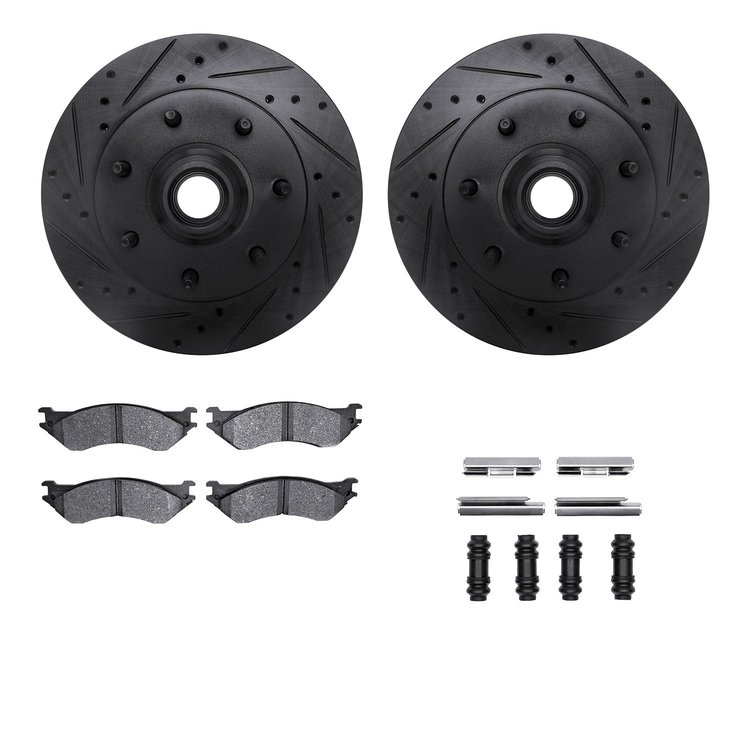 8512-54118 Drilled/Slotted Brake Rotors w/5000 Advanced Brake Pads Kit & Hardware [Black], 1997-2002 Ford/Lincoln/Mercury/Mazda,