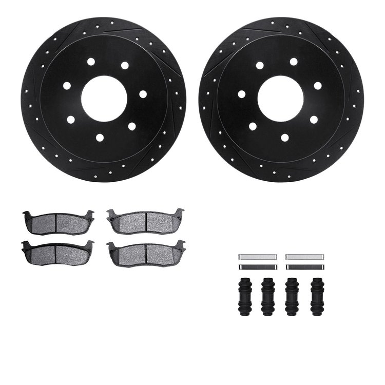8512-54121 Drilled/Slotted Brake Rotors w/5000 Advanced Brake Pads Kit & Hardware [Black], 1997-2004 Ford/Lincoln/Mercury/Mazda,