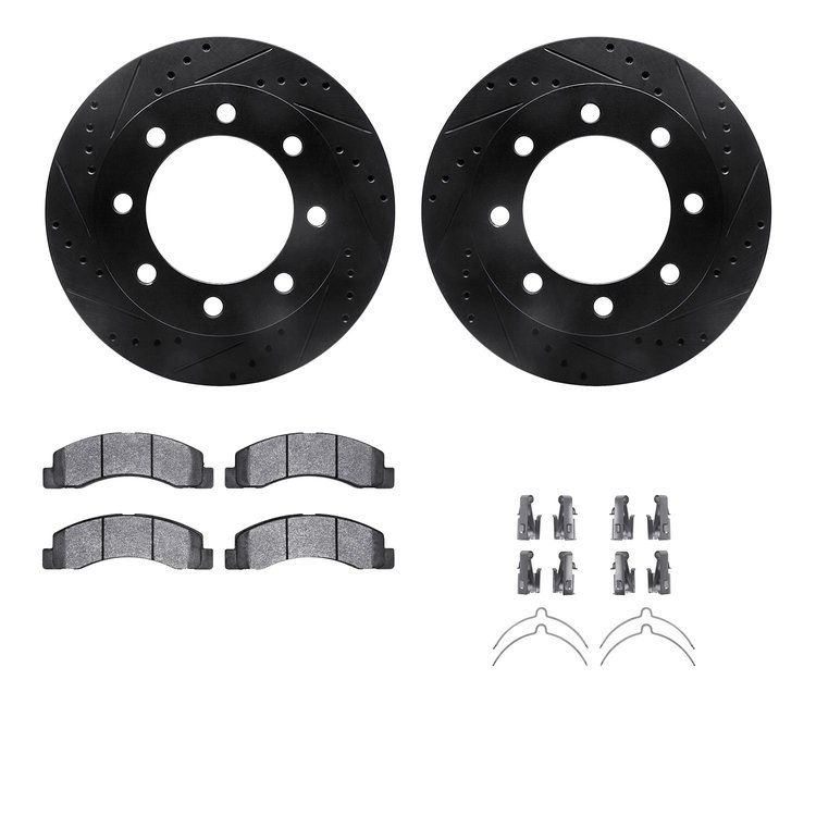 8512-54123 Drilled/Slotted Brake Rotors w/5000 Advanced Brake Pads Kit & Hardware [Black], 1999-1999 Ford/Lincoln/Mercury/Mazda,