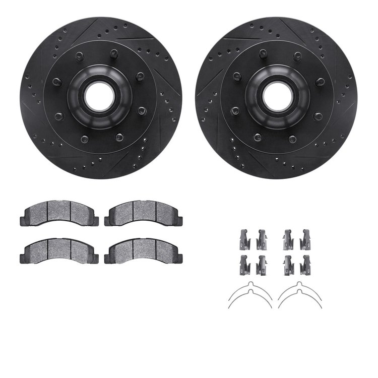 8512-54124 Drilled/Slotted Brake Rotors w/5000 Advanced Brake Pads Kit & Hardware [Black], 1999-2002 Ford/Lincoln/Mercury/Mazda,