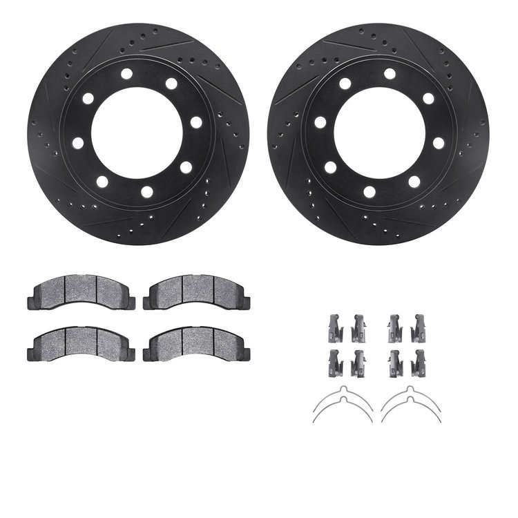 8512-54127 Drilled/Slotted Brake Rotors w/5000 Advanced Brake Pads Kit & Hardware [Black], 1999-2005 Ford/Lincoln/Mercury/Mazda,