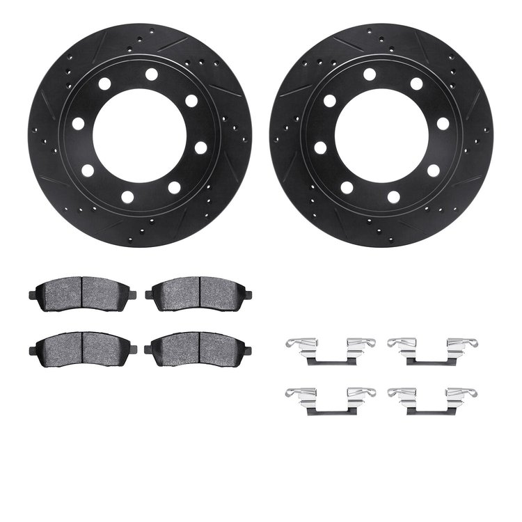 8512-54131 Drilled/Slotted Brake Rotors w/5000 Advanced Brake Pads Kit & Hardware [Black], 1999-2005 Ford/Lincoln/Mercury/Mazda,