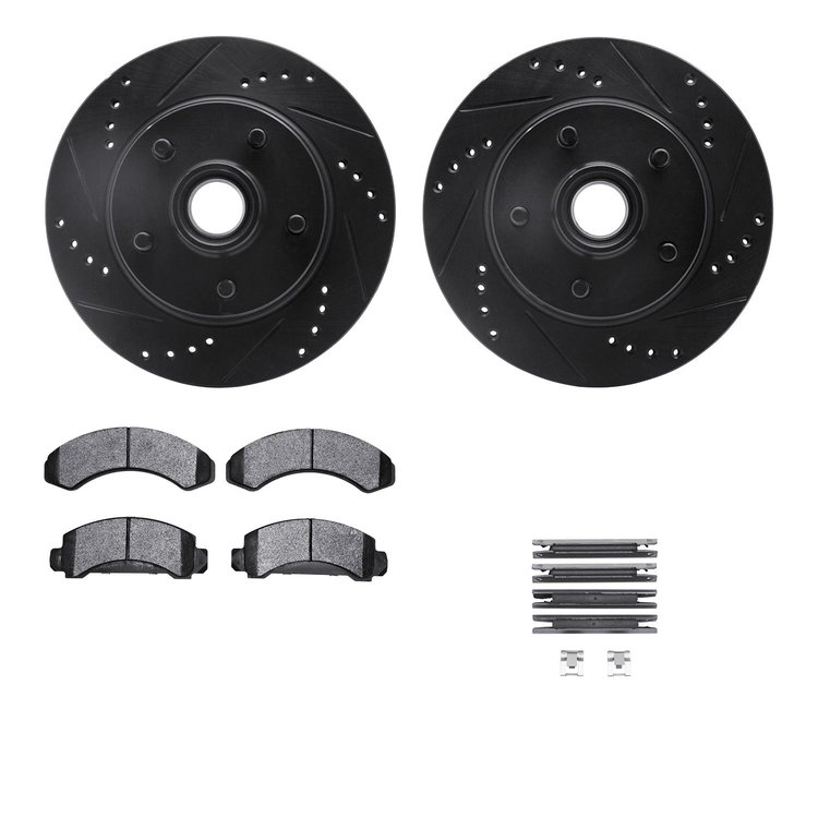 8512-54135 Drilled/Slotted Brake Rotors w/5000 Advanced Brake Pads Kit & Hardware [Black], 1992-1997 Ford/Lincoln/Mercury/Mazda,
