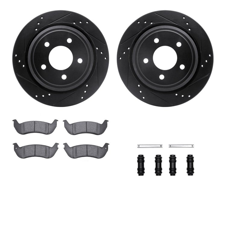 8512-54147 Drilled/Slotted Brake Rotors w/5000 Advanced Brake Pads Kit & Hardware [Black], 2010-2011 Ford/Lincoln/Mercury/Mazda,