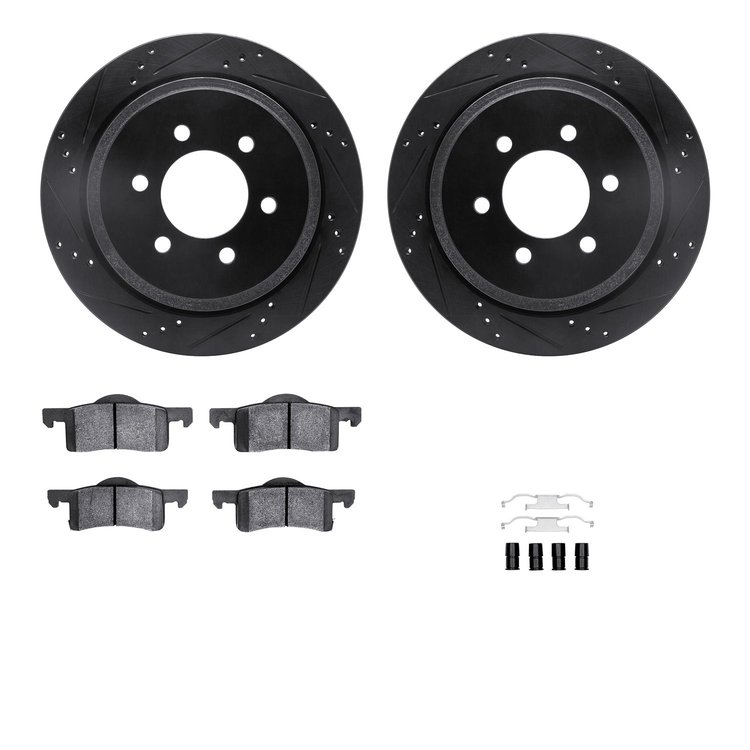8512-54149 Drilled/Slotted Brake Rotors w/5000 Advanced Brake Pads Kit & Hardware [Black], 2002-2006 Ford/Lincoln/Mercury/Mazda,