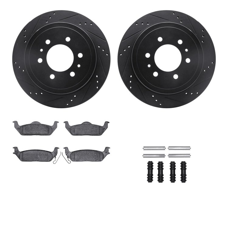 8512-54150 Drilled/Slotted Brake Rotors w/5000 Advanced Brake Pads Kit & Hardware [Black], 2010-2011 Ford/Lincoln/Mercury/Mazda,