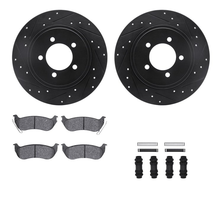 8512-54151 Drilled/Slotted Brake Rotors w/5000 Advanced Brake Pads Kit & Hardware [Black], 2006-2010 Ford/Lincoln/Mercury/Mazda,