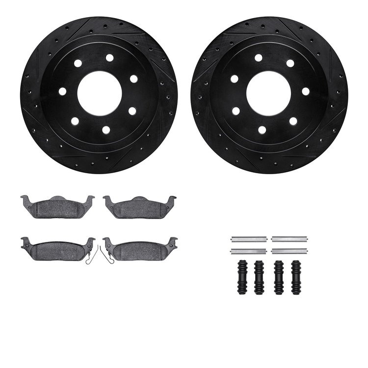 8512-54152 Drilled/Slotted Brake Rotors w/5000 Advanced Brake Pads Kit & Hardware [Black], 2010-2011 Ford/Lincoln/Mercury/Mazda,
