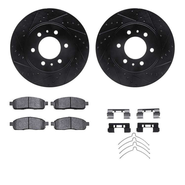 8512-54159 Drilled/Slotted Brake Rotors w/5000 Advanced Brake Pads Kit & Hardware [Black], 2009-2009 Ford/Lincoln/Mercury/Mazda,