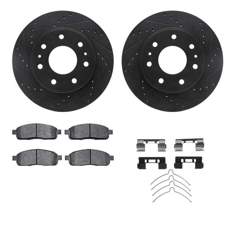 8512-54160 Drilled/Slotted Brake Rotors w/5000 Advanced Brake Pads Kit & Hardware [Black], 2009-2009 Ford/Lincoln/Mercury/Mazda,