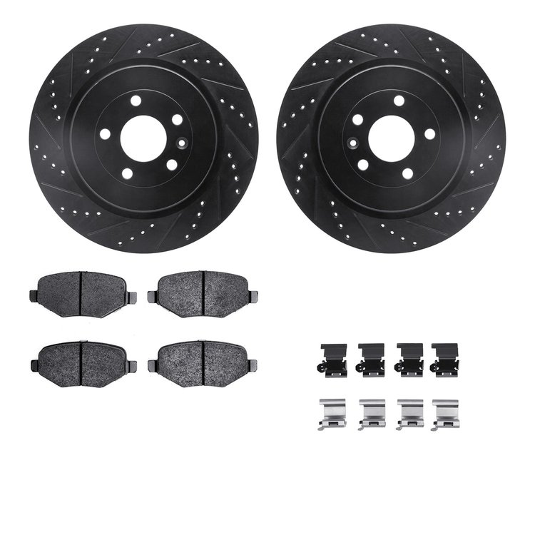 8512-54165 Drilled/Slotted Brake Rotors w/5000 Advanced Brake Pads Kit & Hardware [Black], 2013-2016 Ford/Lincoln/Mercury/Mazda,