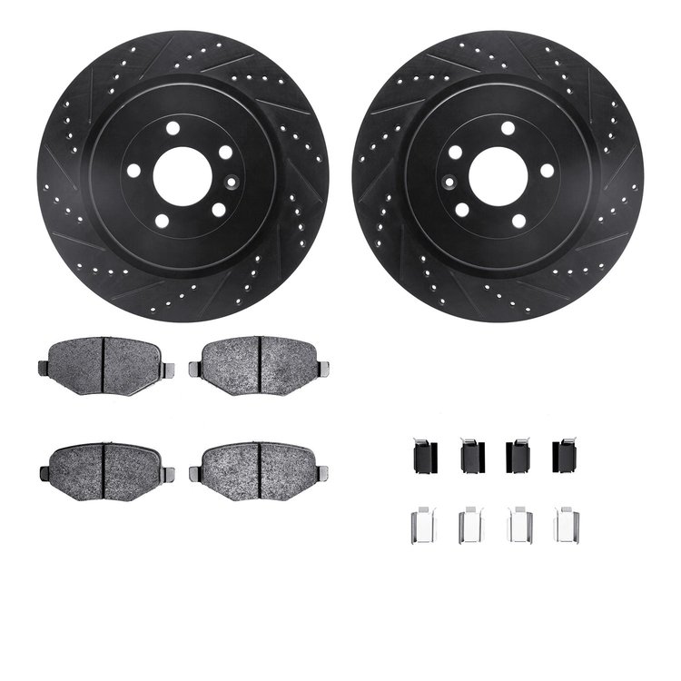 8512-54166 Drilled/Slotted Brake Rotors w/5000 Advanced Brake Pads Kit & Hardware [Black], 2017-2019 Ford/Lincoln/Mercury/Mazda,