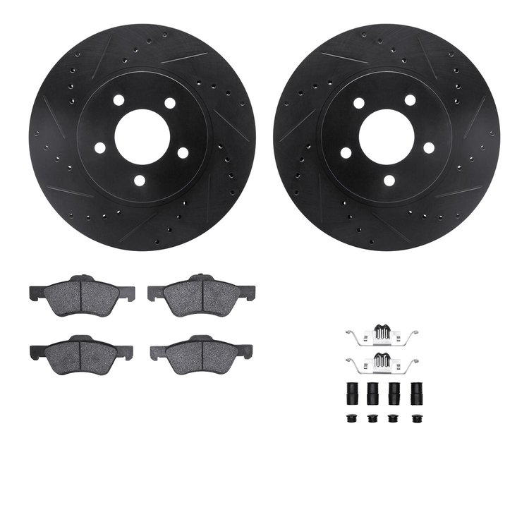 8512-54169 Drilled/Slotted Brake Rotors w/5000 Advanced Brake Pads Kit & Hardware [Black], 2005-2012 Ford/Lincoln/Mercury/Mazda,