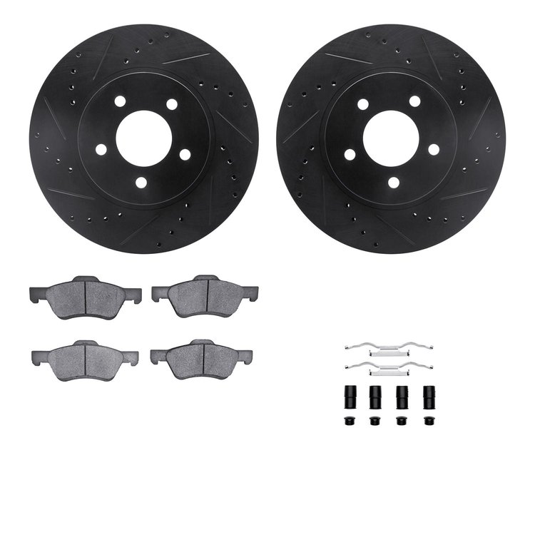 8512-54172 Drilled/Slotted Brake Rotors w/5000 Advanced Brake Pads Kit & Hardware [Black], 2009-2012 Ford/Lincoln/Mercury/Mazda,