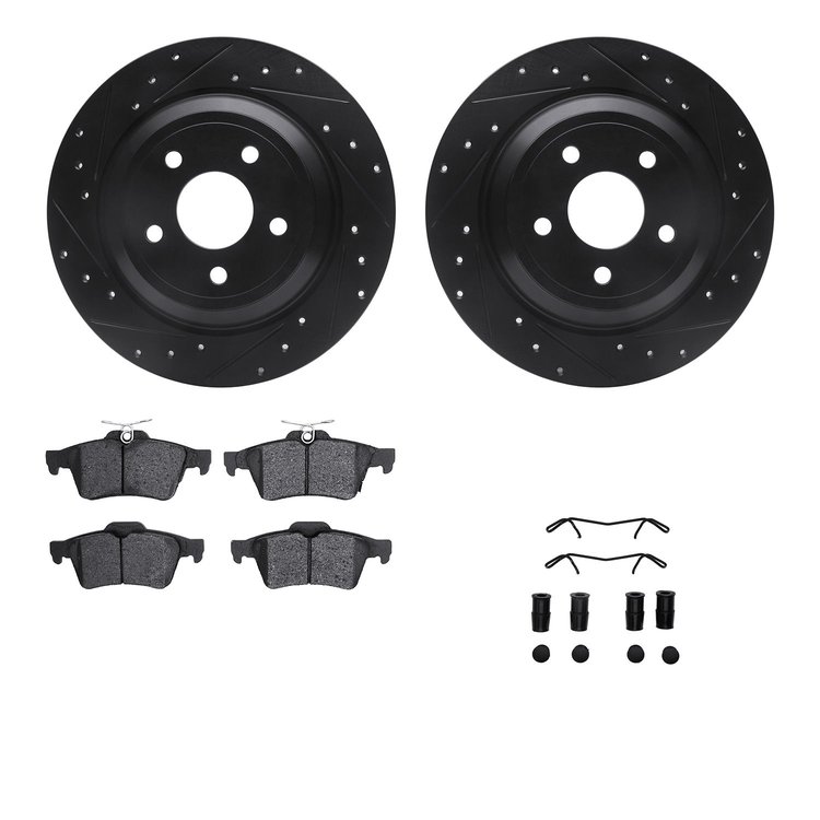 8512-54181 Drilled/Slotted Brake Rotors w/5000 Advanced Brake Pads Kit & Hardware [Black], 2016-2018 Ford/Lincoln/Mercury/Mazda,