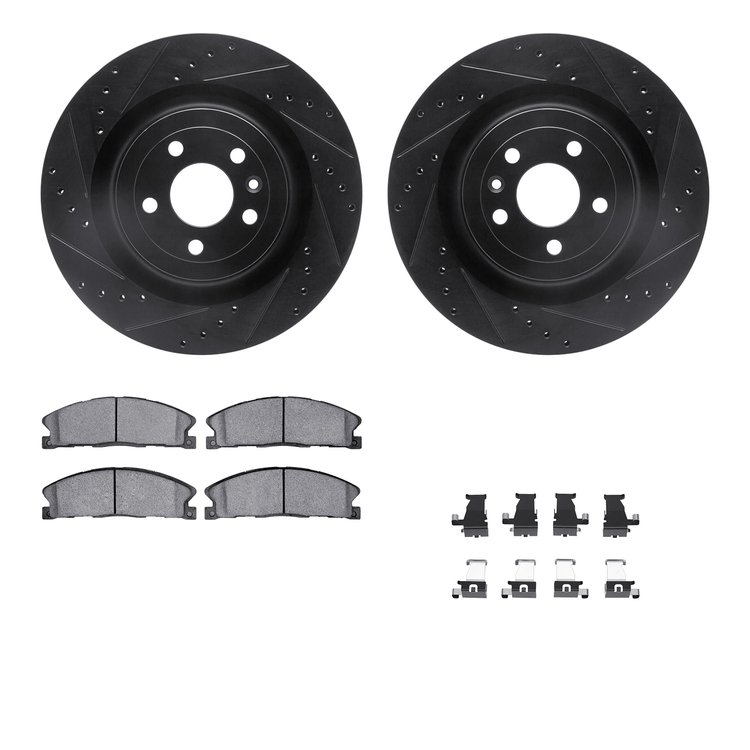 8512-54183 Drilled/Slotted Brake Rotors w/5000 Advanced Brake Pads Kit & Hardware [Black], 2013-2019 Ford/Lincoln/Mercury/Mazda,
