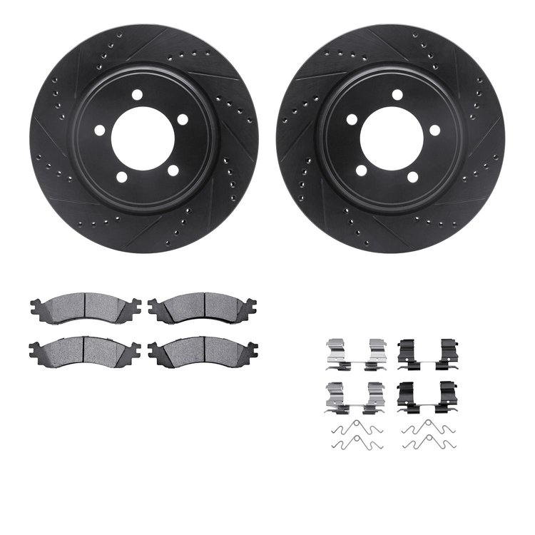 8512-54184 Drilled/Slotted Brake Rotors w/5000 Advanced Brake Pads Kit & Hardware [Black], 2006-2010 Ford/Lincoln/Mercury/Mazda,