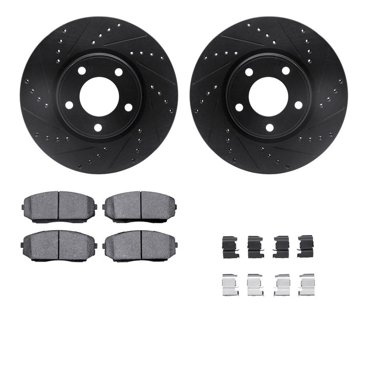 8512-54189 Drilled/Slotted Brake Rotors w/5000 Advanced Brake Pads Kit & Hardware [Black], 2007-2008 Ford/Lincoln/Mercury/Mazda,