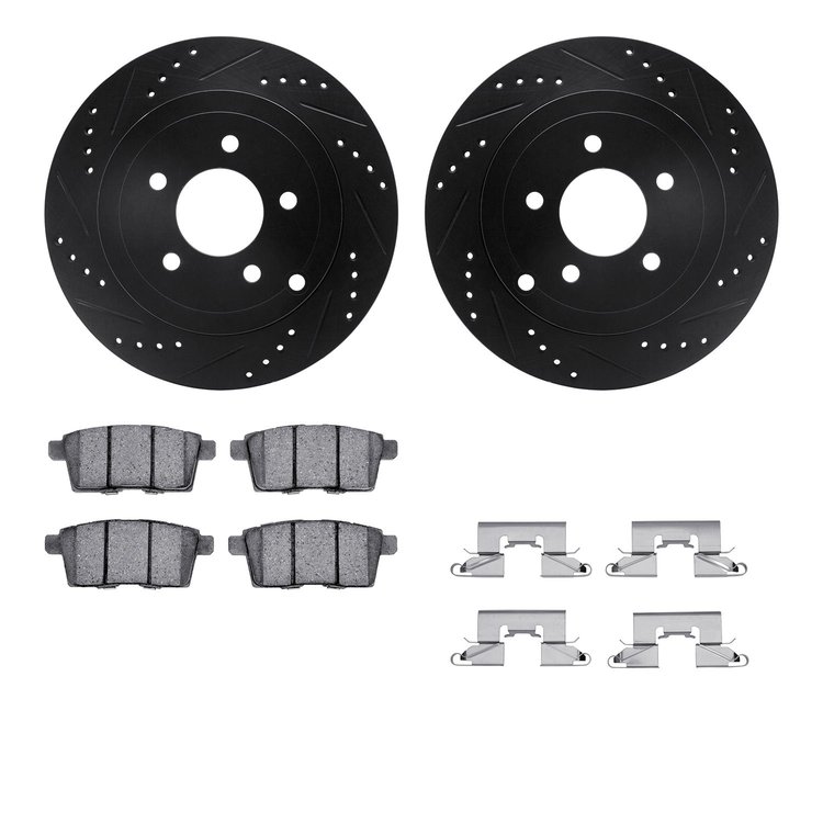 8512-54190 Drilled/Slotted Brake Rotors w/5000 Advanced Brake Pads Kit & Hardware [Black], 2007-2010 Ford/Lincoln/Mercury/Mazda,