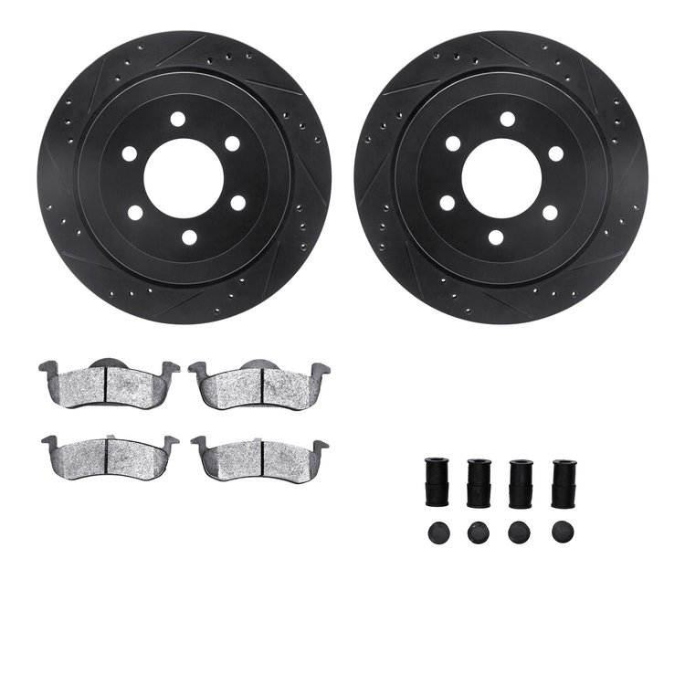 8512-54192 Drilled/Slotted Brake Rotors w/5000 Advanced Brake Pads Kit & Hardware [Black], 2007-2012 Ford/Lincoln/Mercury/Mazda,