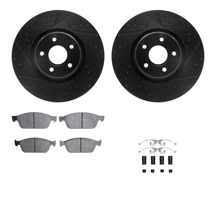 8512-54225 Drilled/Slotted Brake Rotors w/5000 Advanced Brake Pads Kit & Hardware [Black], 2013-2019 Ford/Lincoln/Mercury/Mazda,