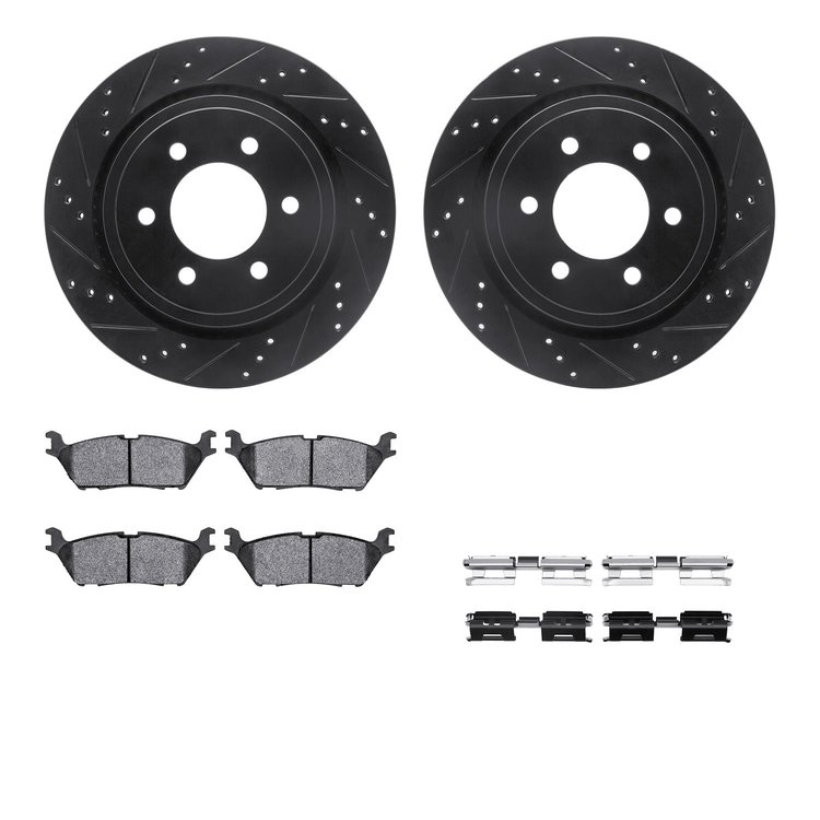 8512-54228 Drilled/Slotted Brake Rotors w/5000 Advanced Brake Pads Kit & Hardware [Black], 2015-2017 Ford/Lincoln/Mercury/Mazda,