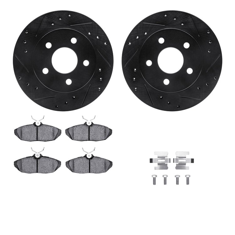 8512-54315 Drilled/Slotted Brake Rotors w/5000 Advanced Brake Pads Kit & Hardware [Black], 1993-1998 Ford/Lincoln/Mercury/Mazda,