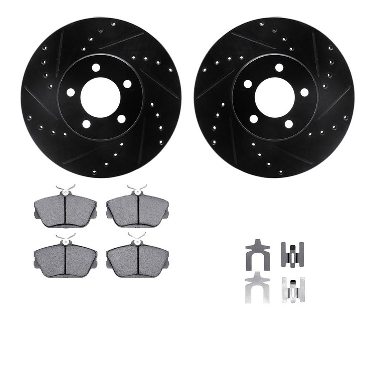 8512-54337 Drilled/Slotted Brake Rotors w/5000 Advanced Brake Pads Kit & Hardware [Black], 1995-2002 Ford/Lincoln/Mercury/Mazda,