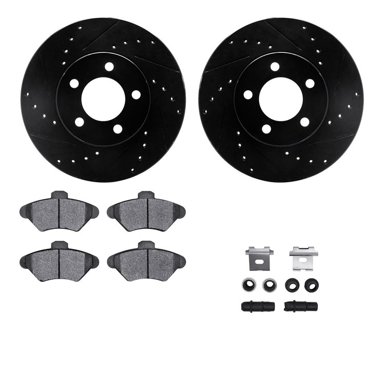 8512-54347 Drilled/Slotted Brake Rotors w/5000 Advanced Brake Pads Kit & Hardware [Black], 1993-1997 Ford/Lincoln/Mercury/Mazda,
