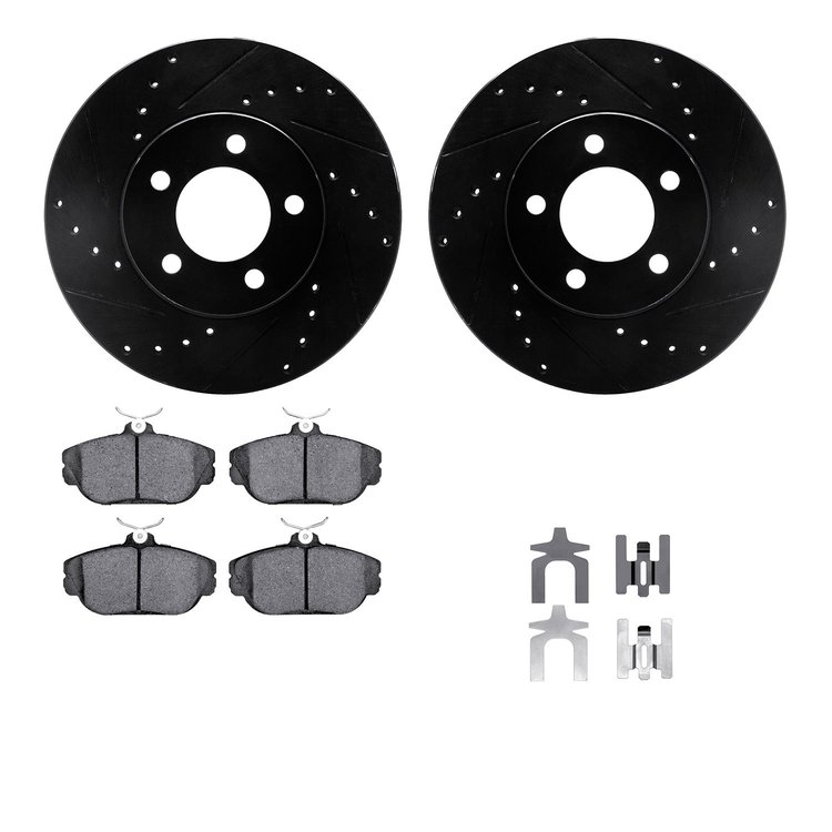 8512-54354 Drilled/Slotted Brake Rotors w/5000 Advanced Brake Pads Kit & Hardware [Black], 1993-1998 Ford/Lincoln/Mercury/Mazda,