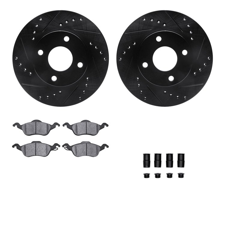 8512-54377 Drilled/Slotted Brake Rotors w/5000 Advanced Brake Pads Kit & Hardware [Black], 2000-2004 Ford/Lincoln/Mercury/Mazda,