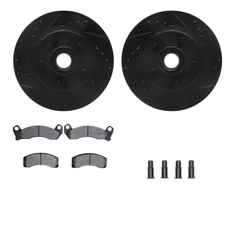 8512-55000 Drilled/Slotted Brake Rotors w/5000 Advanced Brake Pads Kit & Hardware [Black], 1987-1992 Ford/Lincoln/Mercury/Mazda,