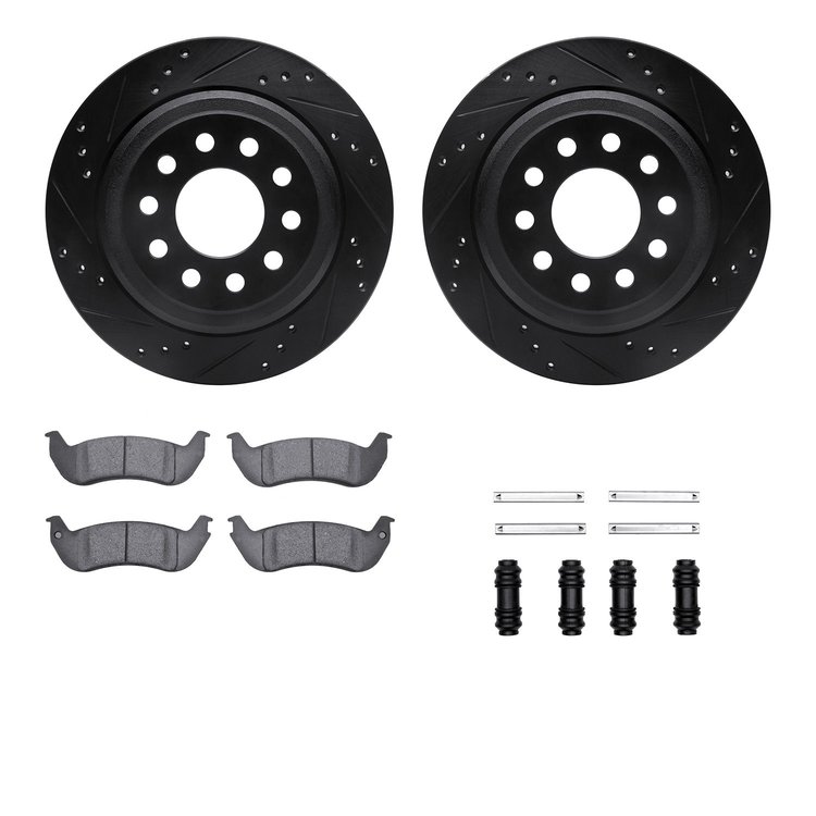 8512-55001 Drilled/Slotted Brake Rotors w/5000 Advanced Brake Pads Kit & Hardware [Black], 2003-2011 Ford/Lincoln/Mercury/Mazda,