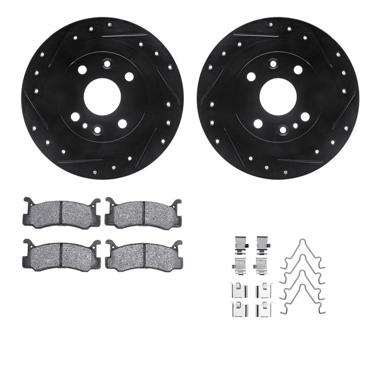 8512-55013 Drilled/Slotted Brake Rotors w/5000 Advanced Brake Pads Kit & Hardware [Black], 1992-1995 Ford/Lincoln/Mercury/Mazda,