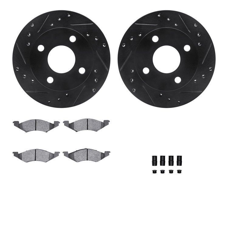 8512-55029 Drilled/Slotted Brake Rotors w/5000 Advanced Brake Pads Kit & Hardware [Black], 1983-1983 Ford/Lincoln/Mercury/Mazda,