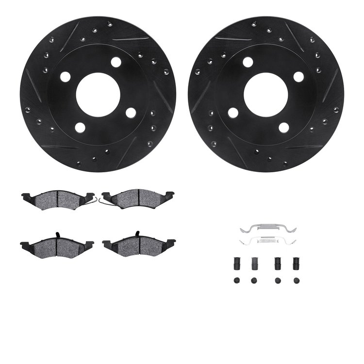 8512-55030 Drilled/Slotted Brake Rotors w/5000 Advanced Brake Pads Kit & Hardware [Black], 1983-1983 Ford/Lincoln/Mercury/Mazda,