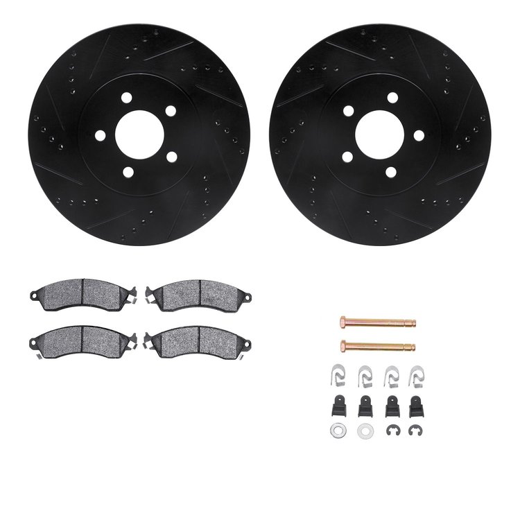 8512-55135 Drilled/Slotted Brake Rotors w/5000 Advanced Brake Pads Kit & Hardware [Black], 1994-2004 Ford/Lincoln/Mercury/Mazda,